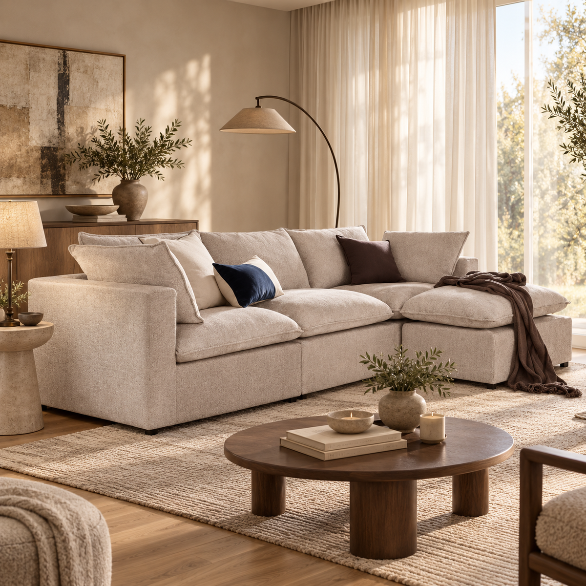 Solenne Pearl Chenille Modular Chaise Sofa