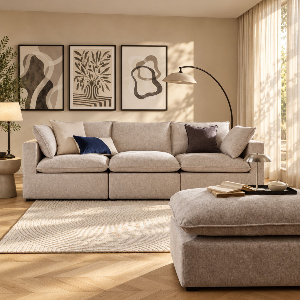 Solenne Pearl Chenille Modular Chaise Sofa
