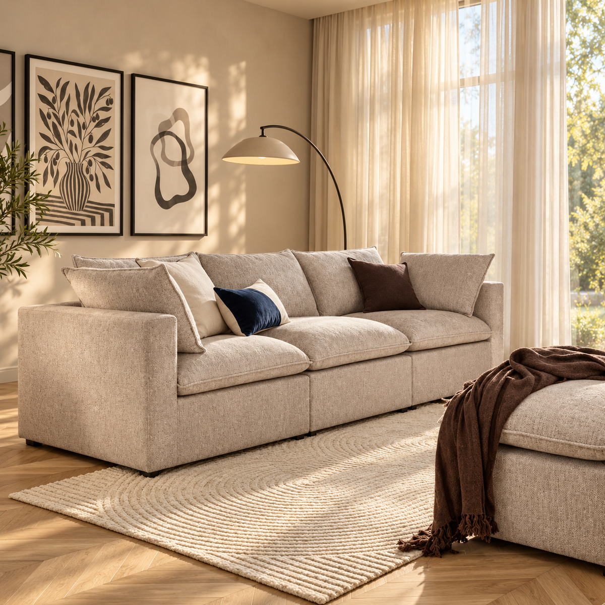 Solenne Pearl Chenille Modular Chaise Sofa