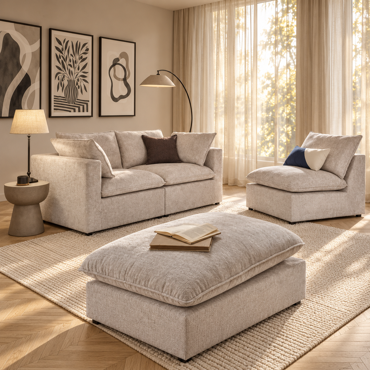 Solenne Pearl Chenille Modular Chaise Sofa