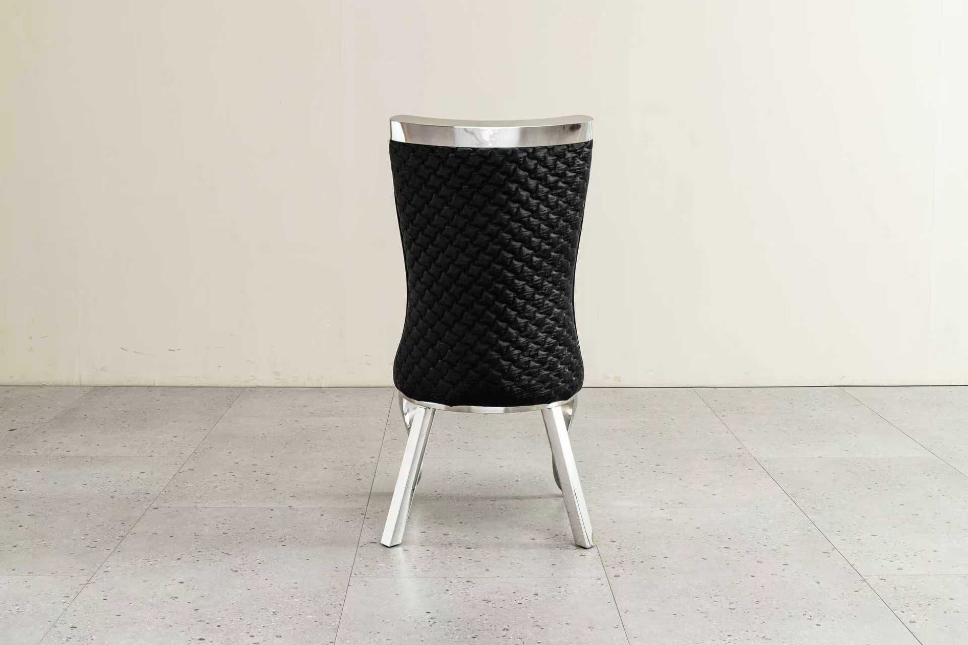 Samara Black PU Leather Quilted Dining Chair with Silver Legs – Modern Elegance