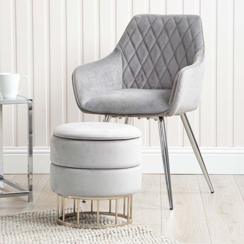 Grey Round Storage Stool