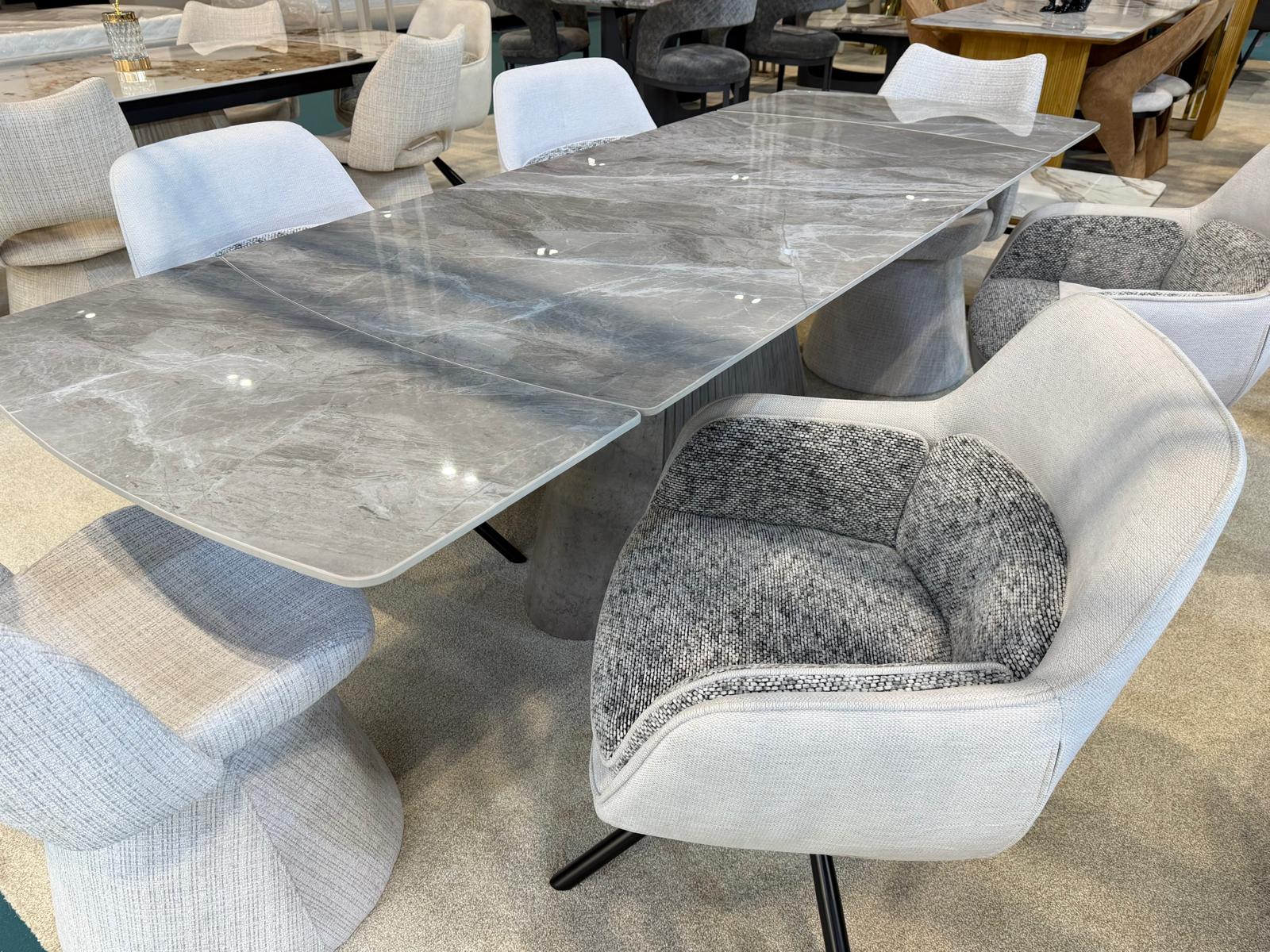Monaco 160-240cm Grey Ceramic Marble Extending Dining Table