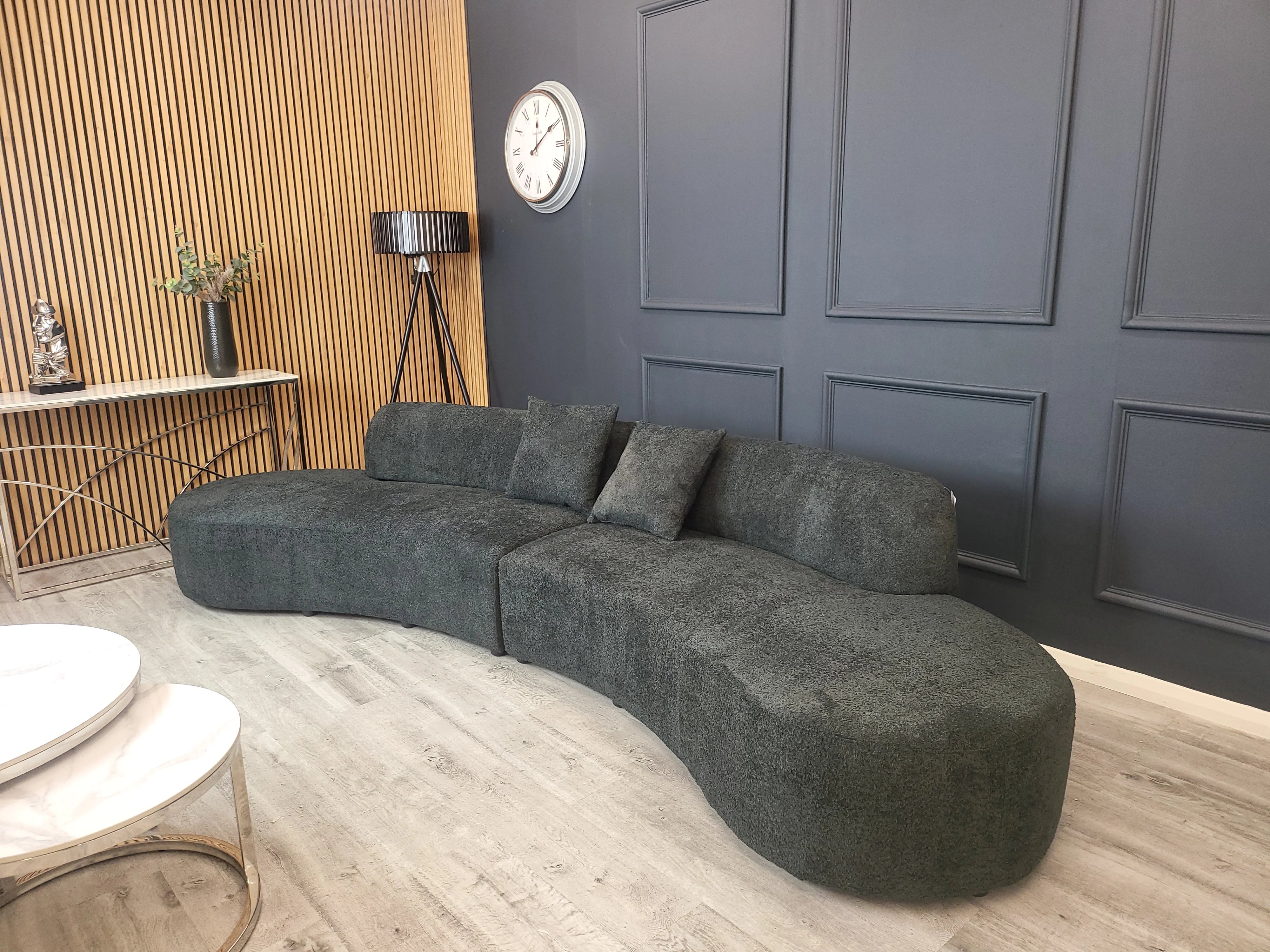 Black Miami Curved Cinema Boucle Sofa