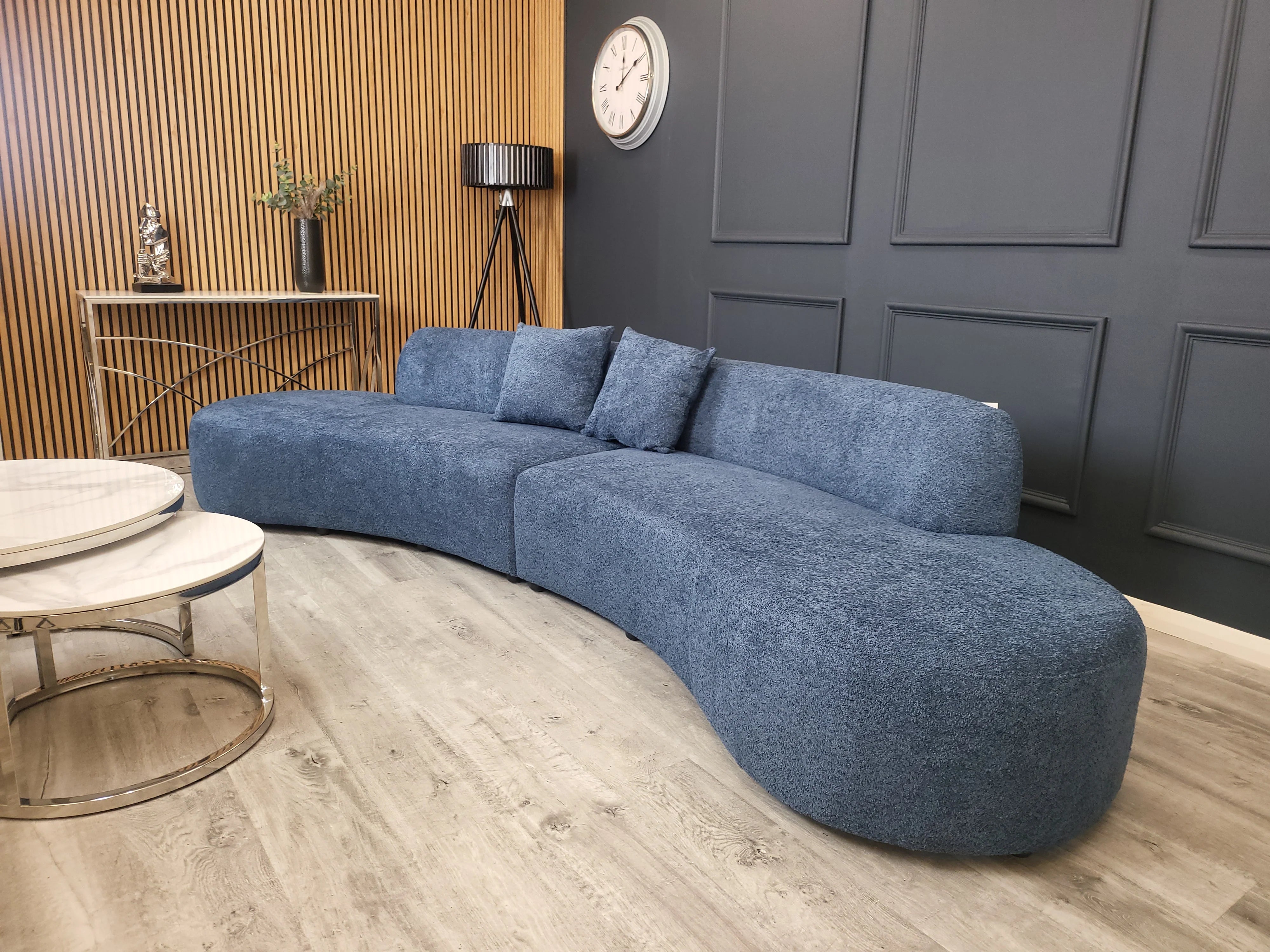 Navy Blue Miami Curved Cinema Boucle Sofa