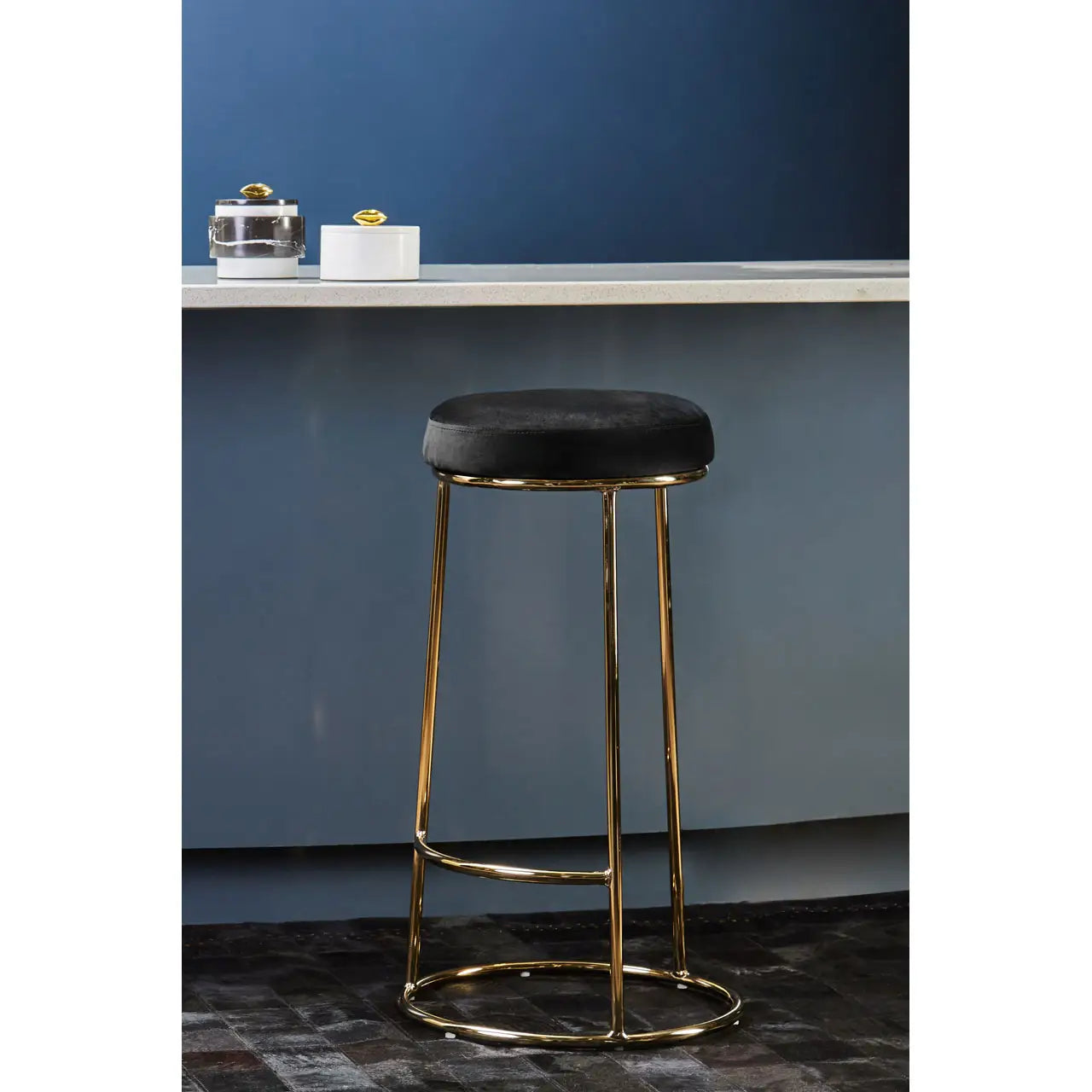 Maryland Black and Gold Velvet Tall Barstool
