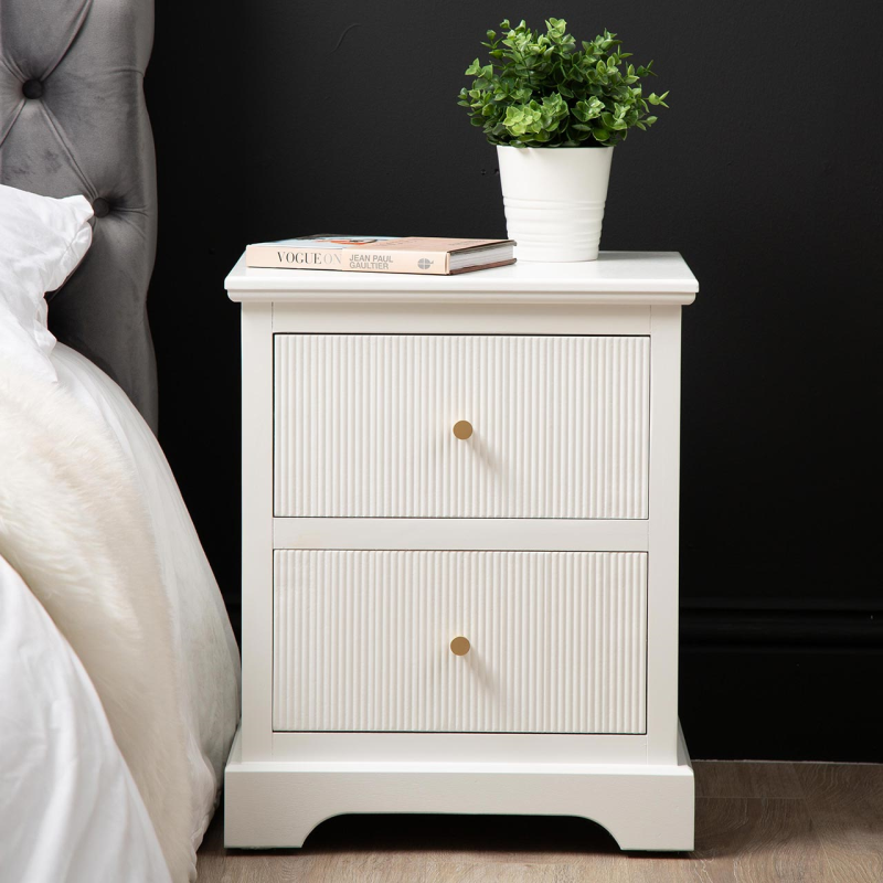 Lindon 2 Drawer Bedside Cabinet White with Gold Handles