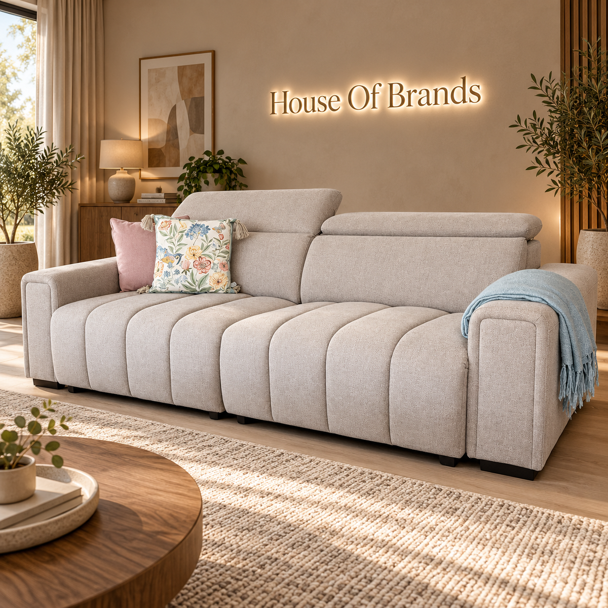 April Beige Electric Sofa Bed 3 Seater