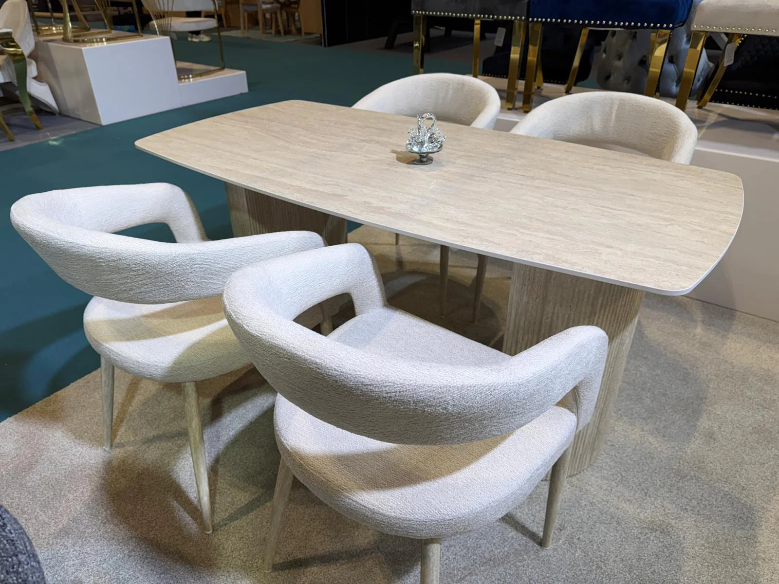 Olympia 160cm Beige Ceramic Marble Dining Set