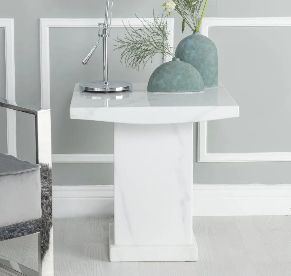 Athena Marble Lamp Table White