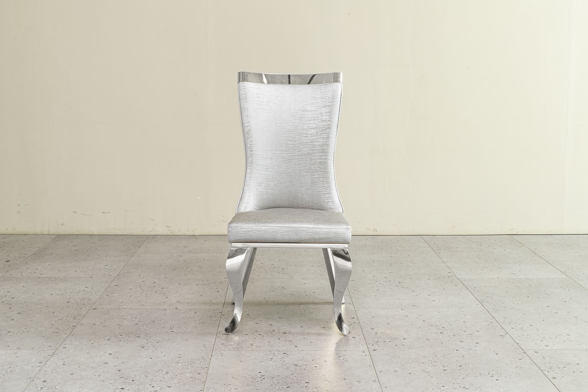 Samara Grey PU Leather Dining Chair with Silver Stainless Steel Legs – Modern Elegance