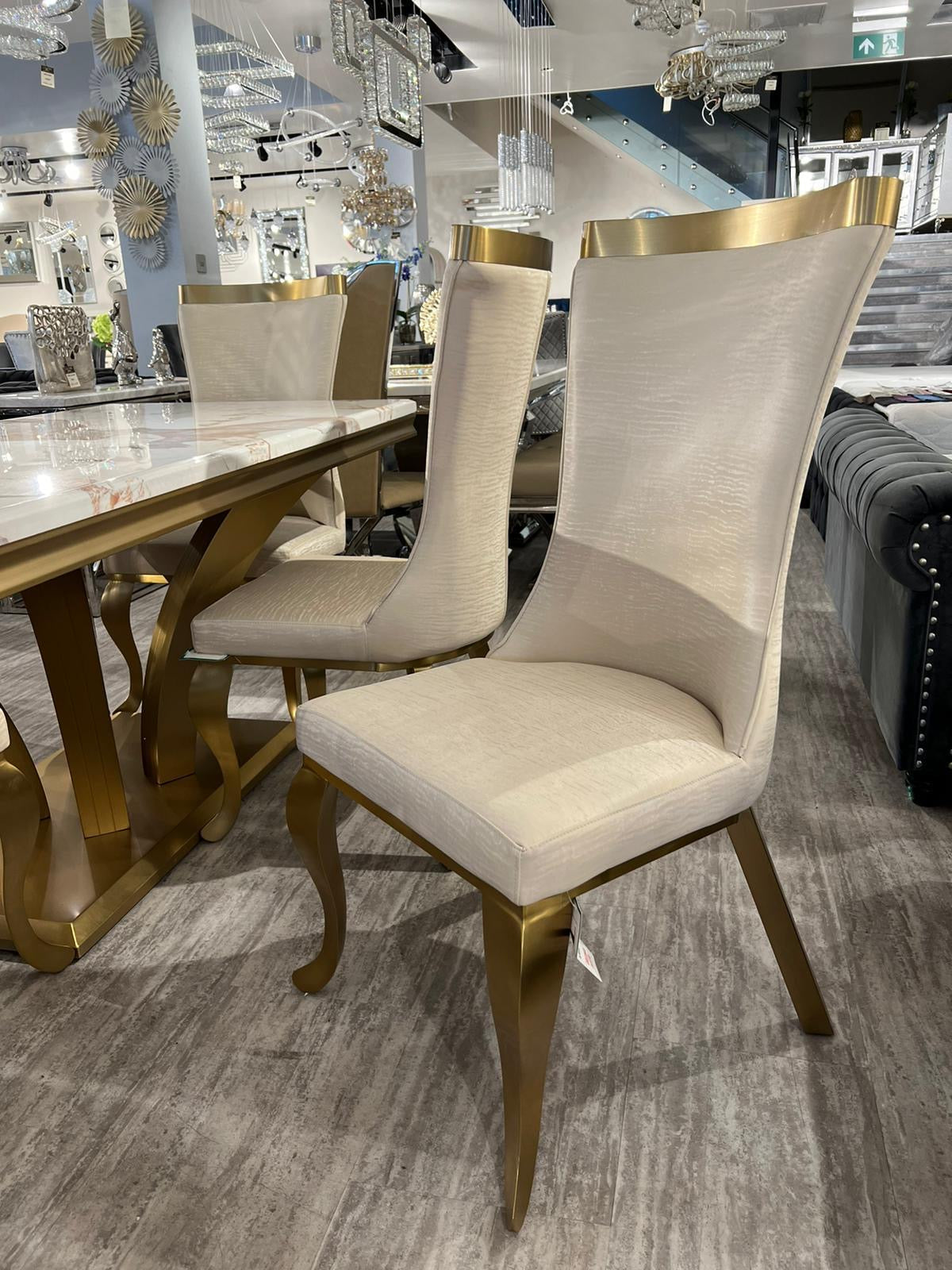 Samantha Champagne PU Leather Dining Chair with Brushed Gold Legs – Modern Luxury