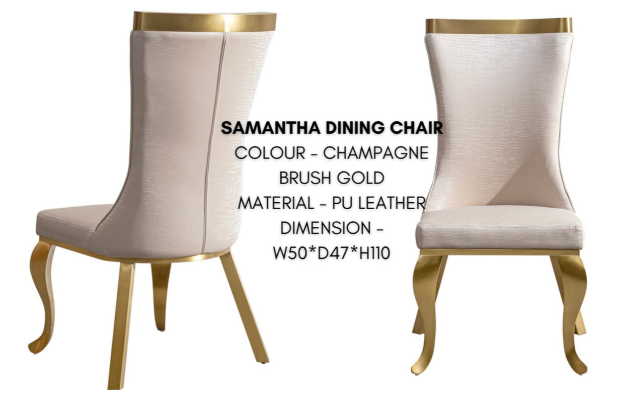 Samantha Champagne PU Leather Dining Chair with Brushed Gold Legs – Modern Luxury