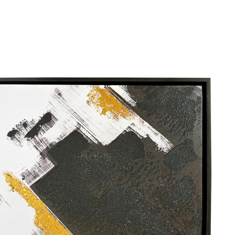 Framed Abstract Canvas Black White and Gold