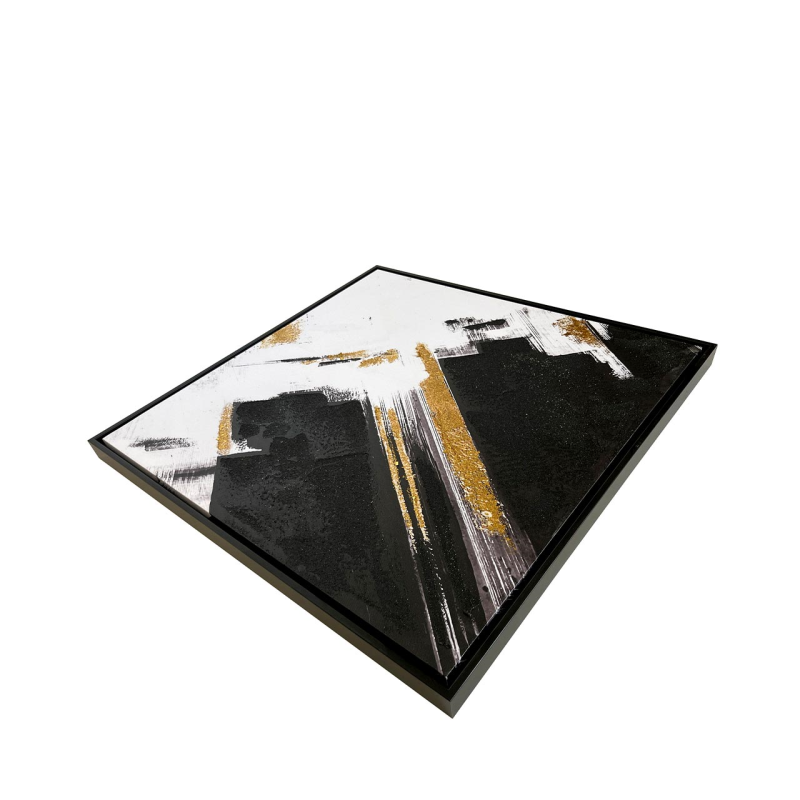 Framed Abstract Canvas Black White and Gold