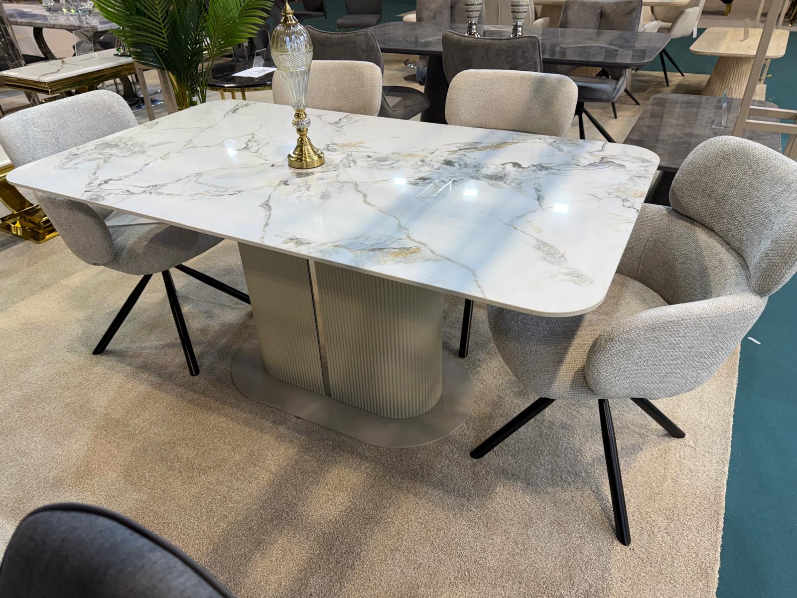 Sydney 160cm Cream Ceramic Marble Dining Table