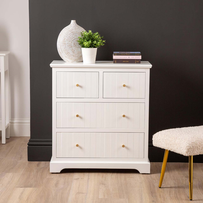 Lindon 4 Drawer Chest Cabinet White with Gold Handles