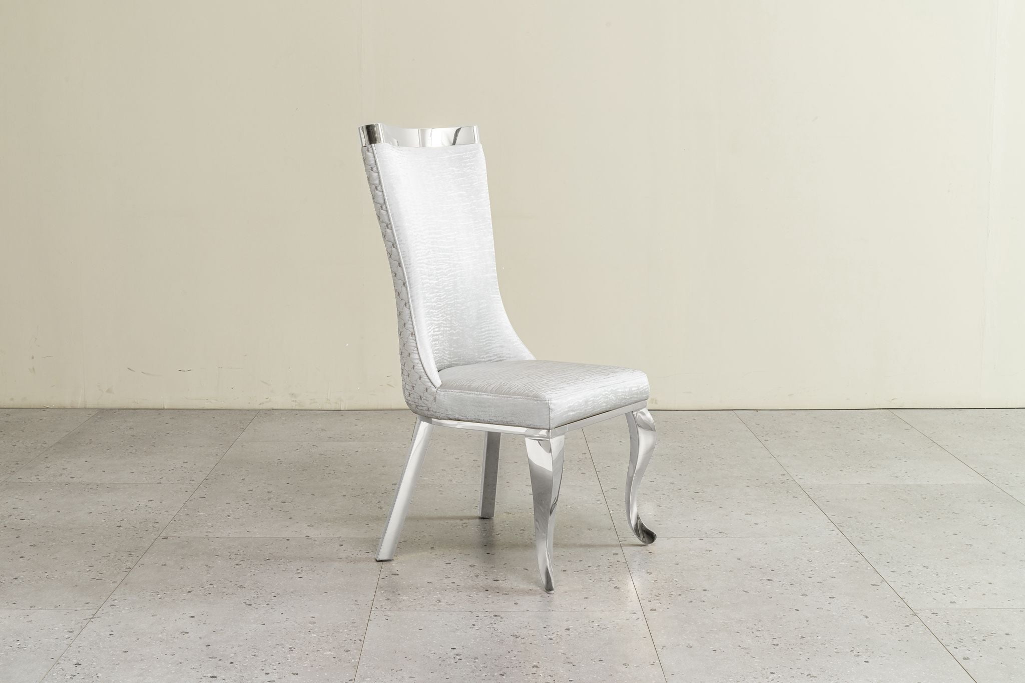 Samara Grey PU Leather Dining Chair with Silver Stainless Steel Legs – Modern Elegance