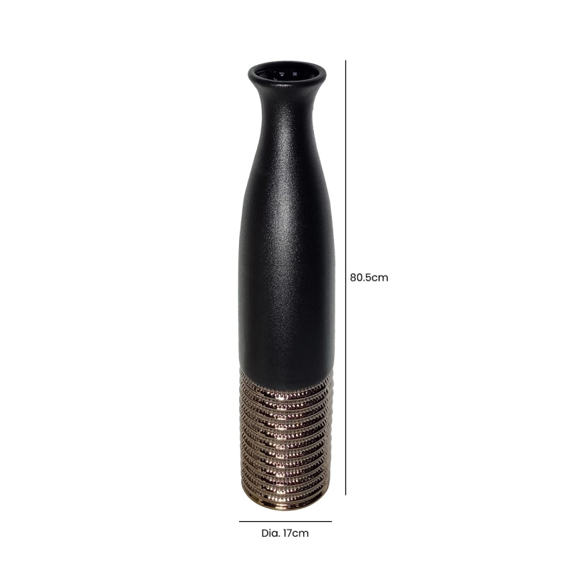 80.5cm Black and Textured Bronze Ceramic Floor Vase