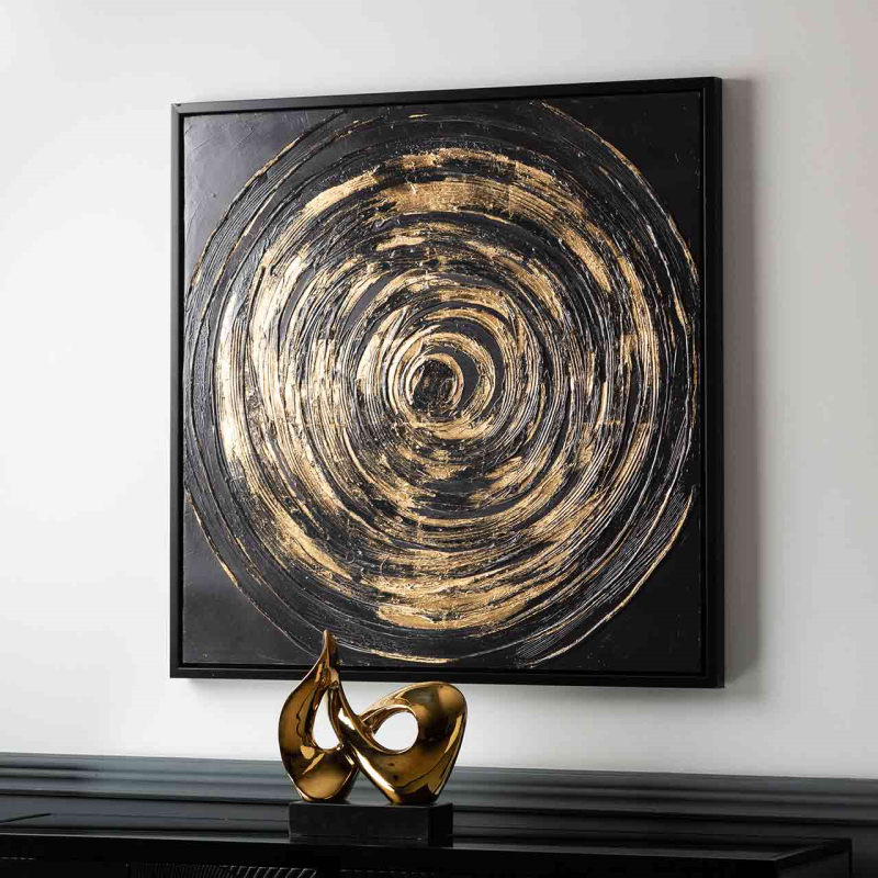 Dark Grey and Gold Framed Abstract Canvas Wall Art