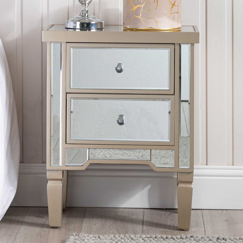 Vista 2 Drawer Dark Champagne Wood & Mirror Bedside Cabinet