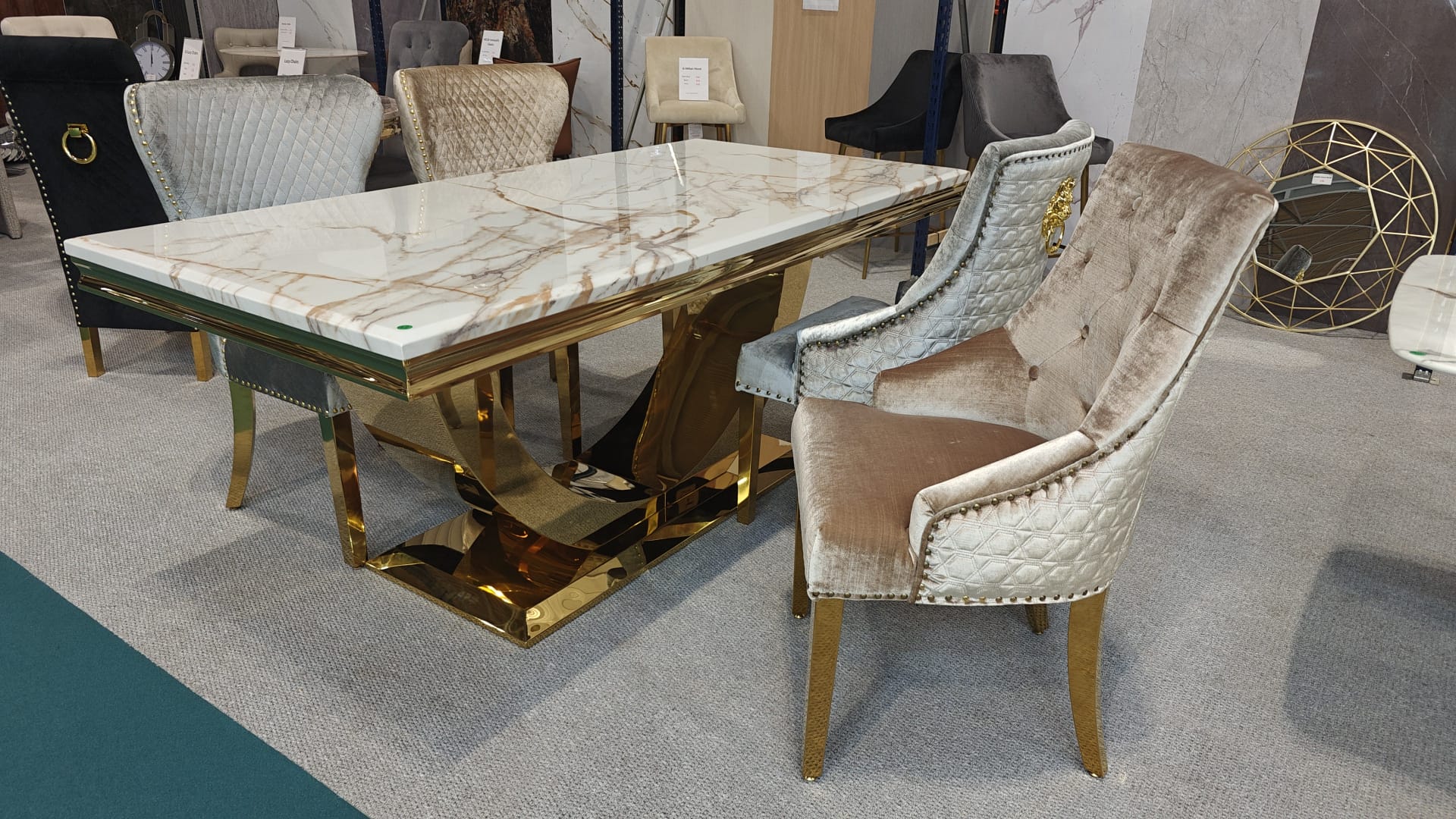 Arial 200CM/180CM Marble & Gold Dining Table - 5 Colours