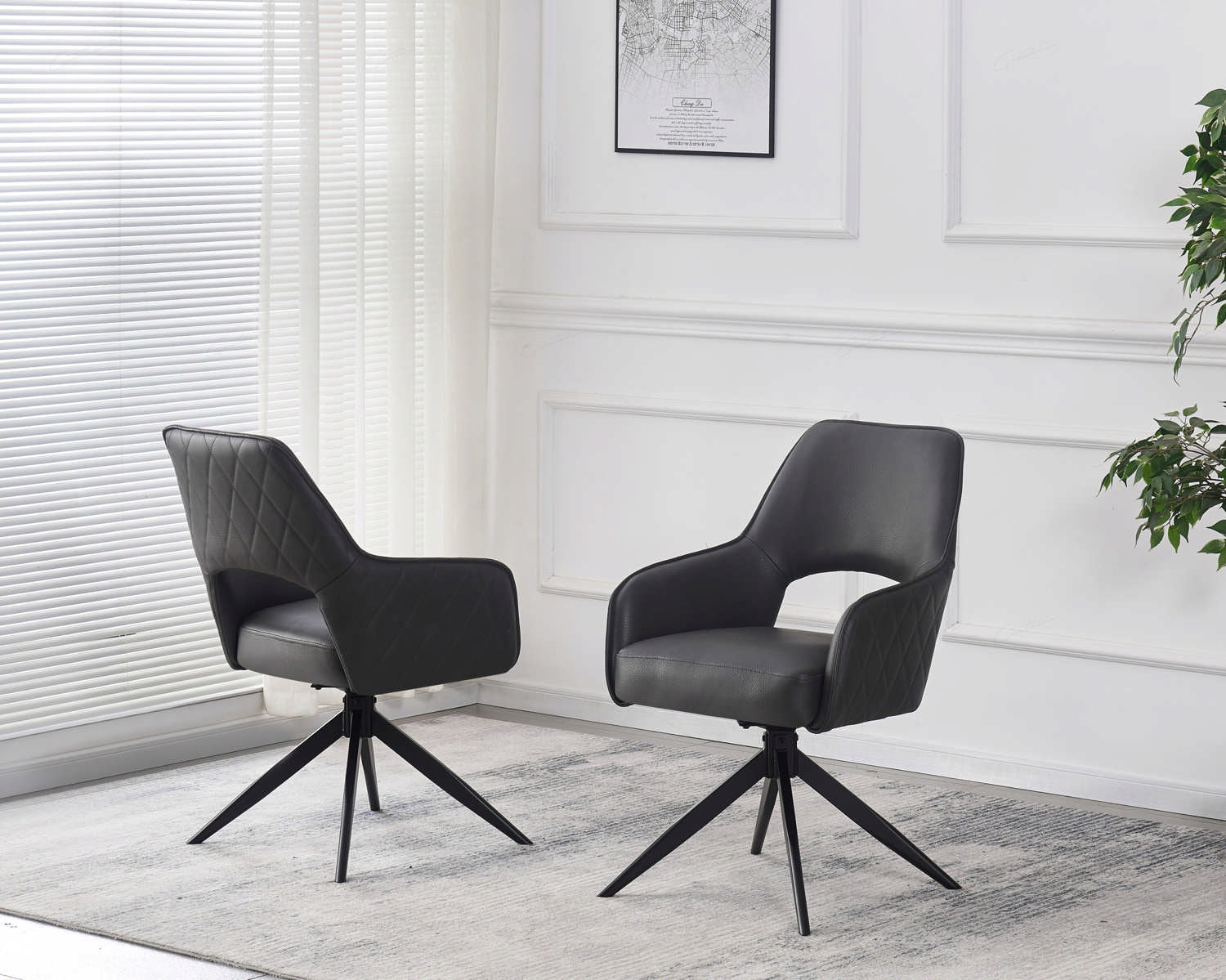 Enrica PU Leather Swivel Dining Chairs With Black Metal Base