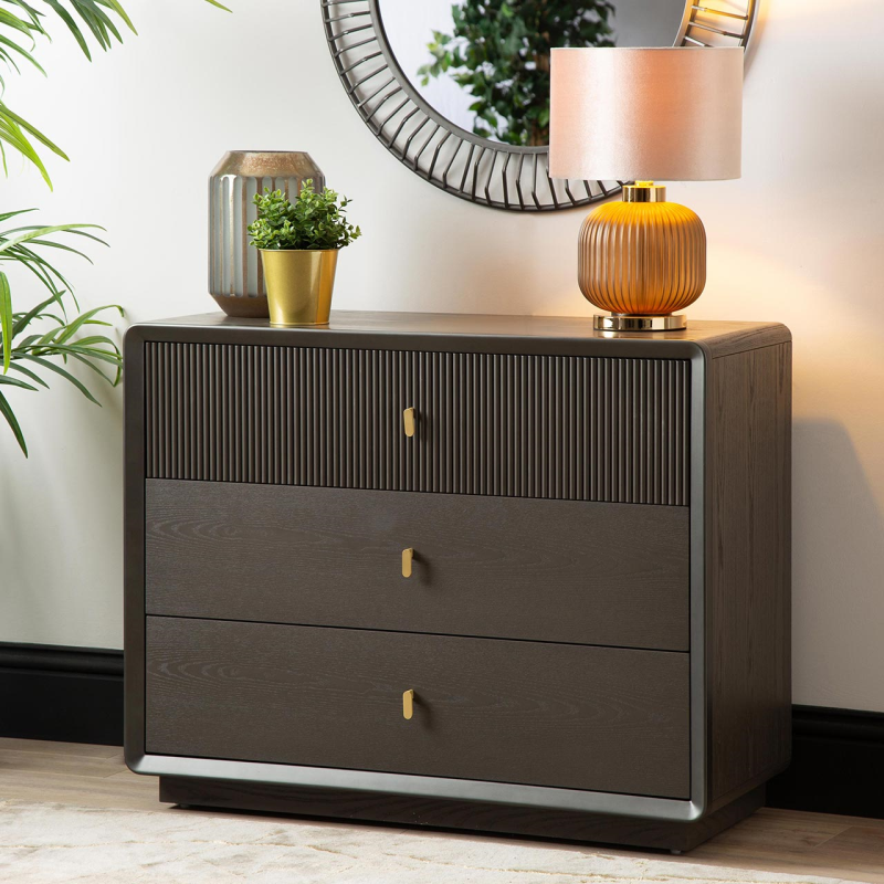 Amelie Smoke Grey Elm 3 Drawer Chest