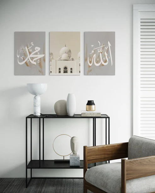 Allah, Muhammad ﷺ, and Mosque Canvas Set of 3
