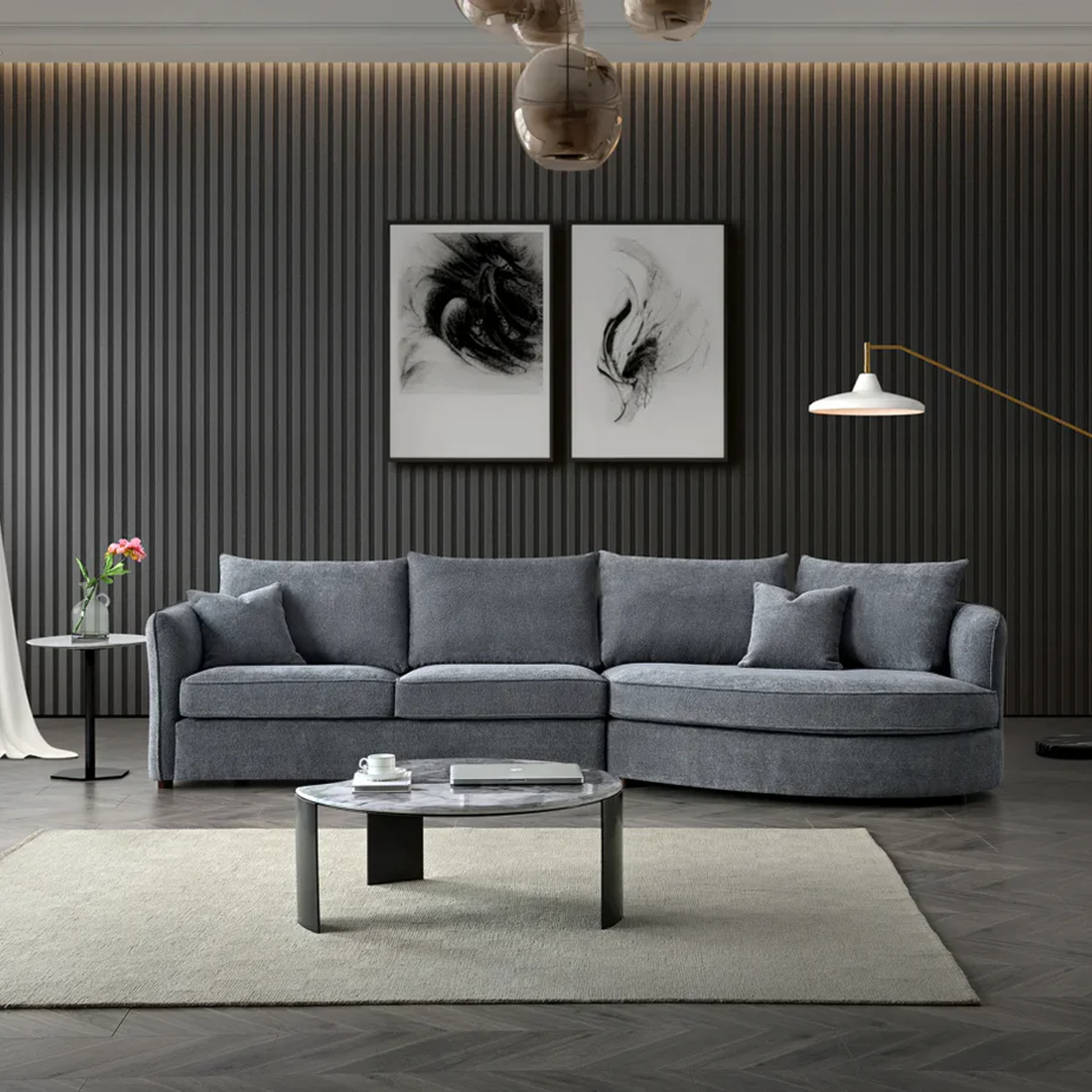 Aluxo Rubin Corner Chaise In Charcoal Boucle