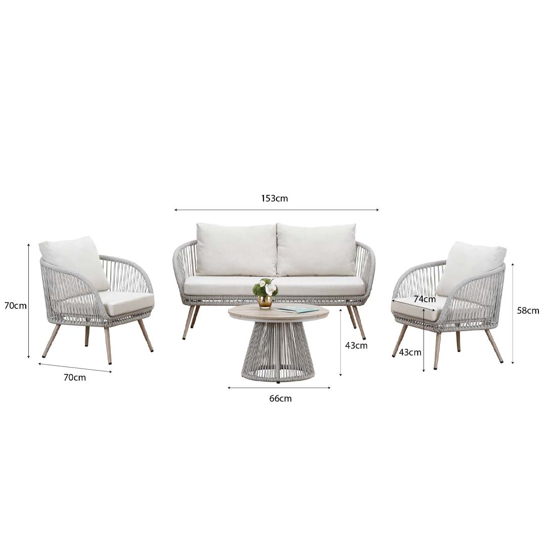 Arlo 4 Seater Garden Lounge Set with Coffee Table – Natural Grey Wicker Outdoor Sofa Set