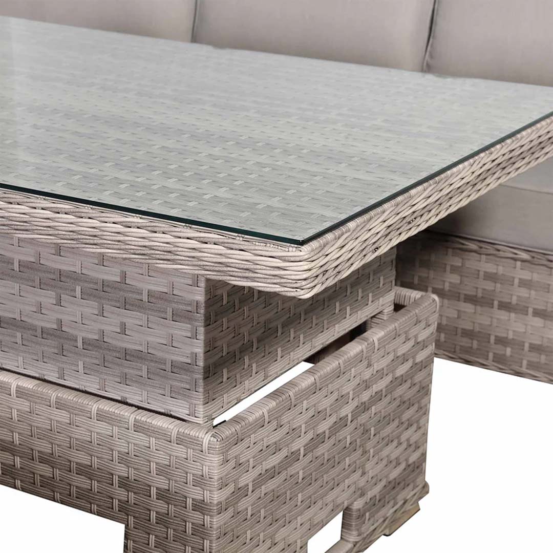 Monaco Luxe Large Left-Hand Corner Dining Set with Rising Fire Pit Table