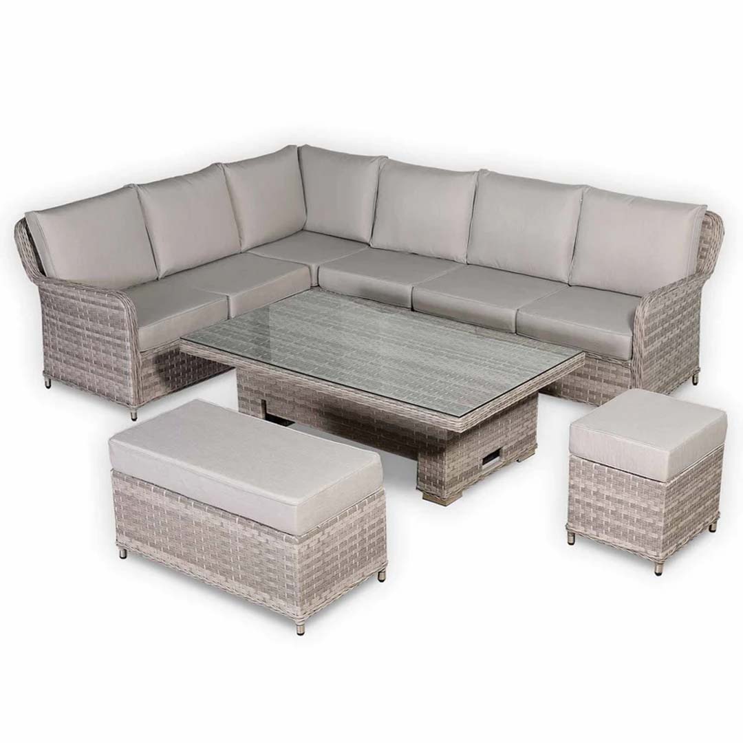 Monaco Luxe Large Left-Hand Corner Dining Set with Rising Fire Pit Table