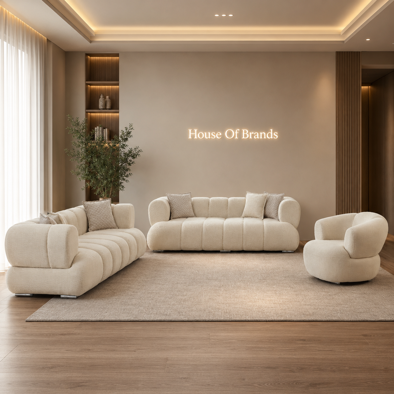 Arto Cloud Beige Bouclé Sofa Set