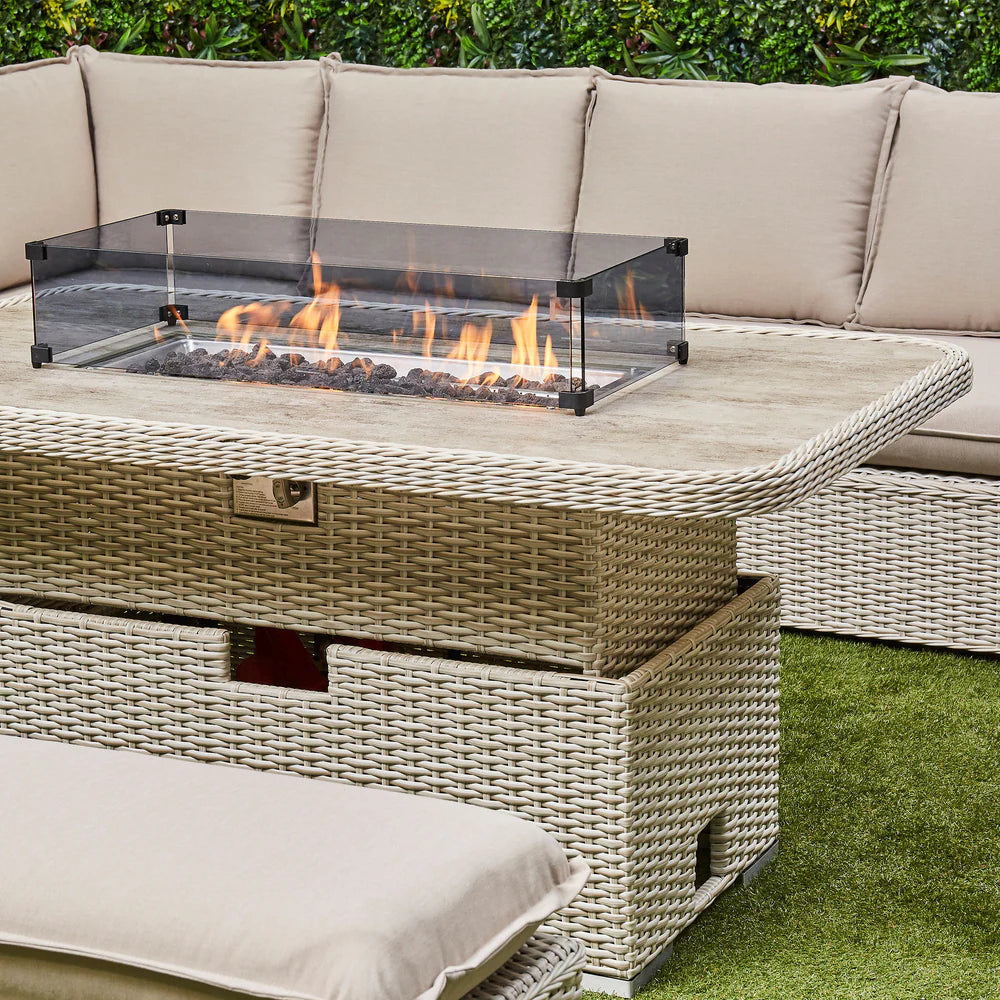 Asha Corner Rising Fire Pit Dining Set - Beige