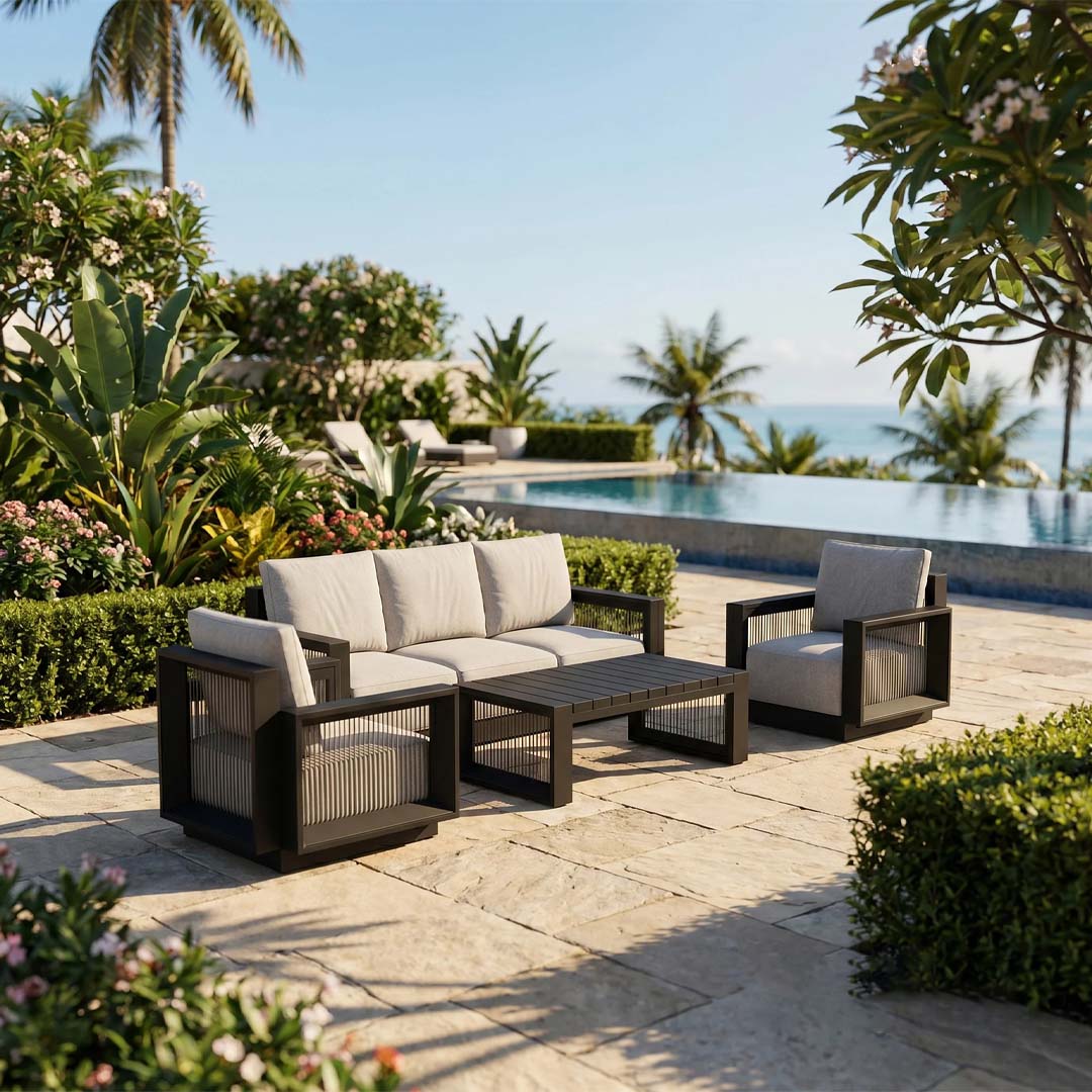 Astra 5 Seater Aluminium Garden Sofa Set - Black Outdoor Sofa