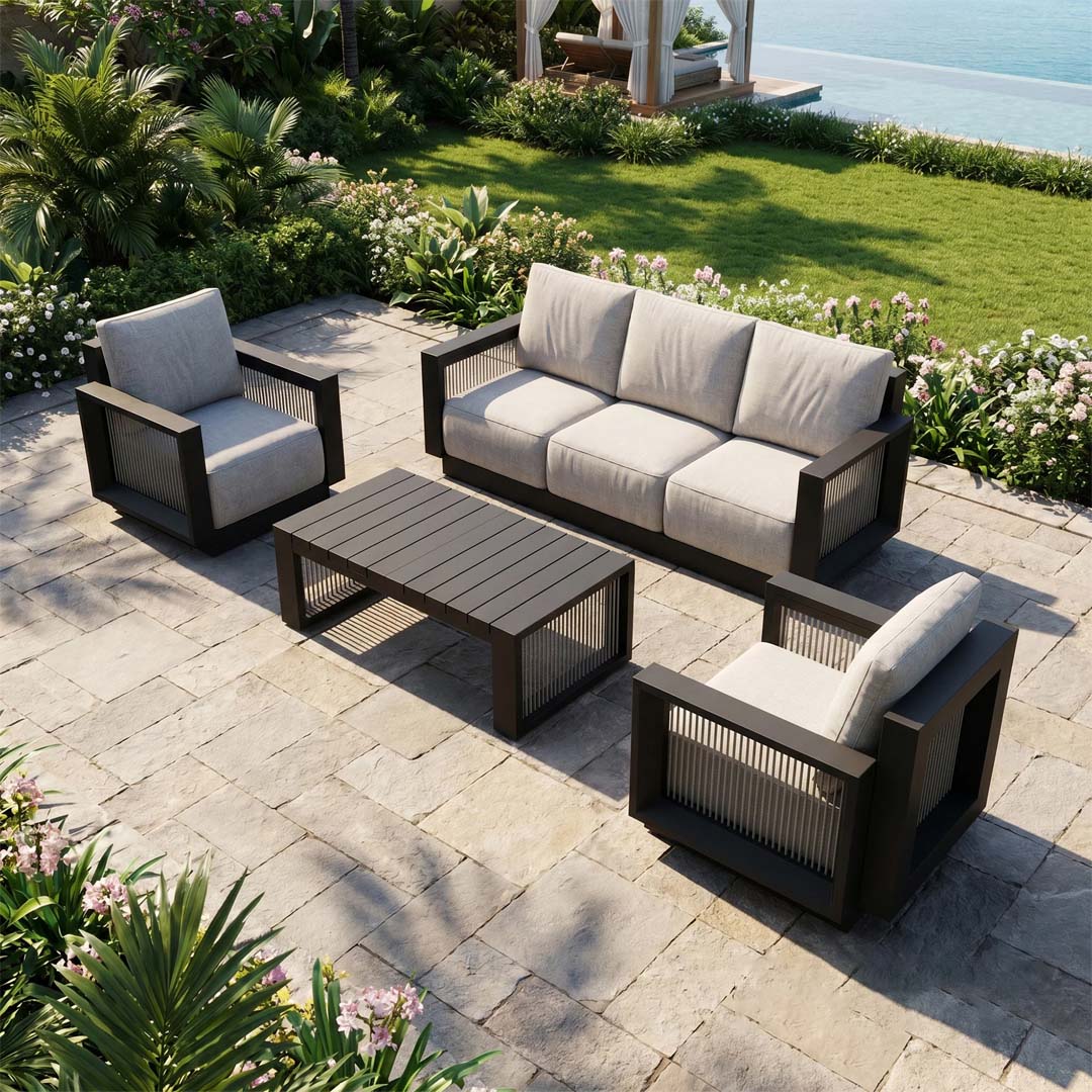 Astra 5 Seater Aluminium Garden Sofa Set - Black Outdoor Sofa