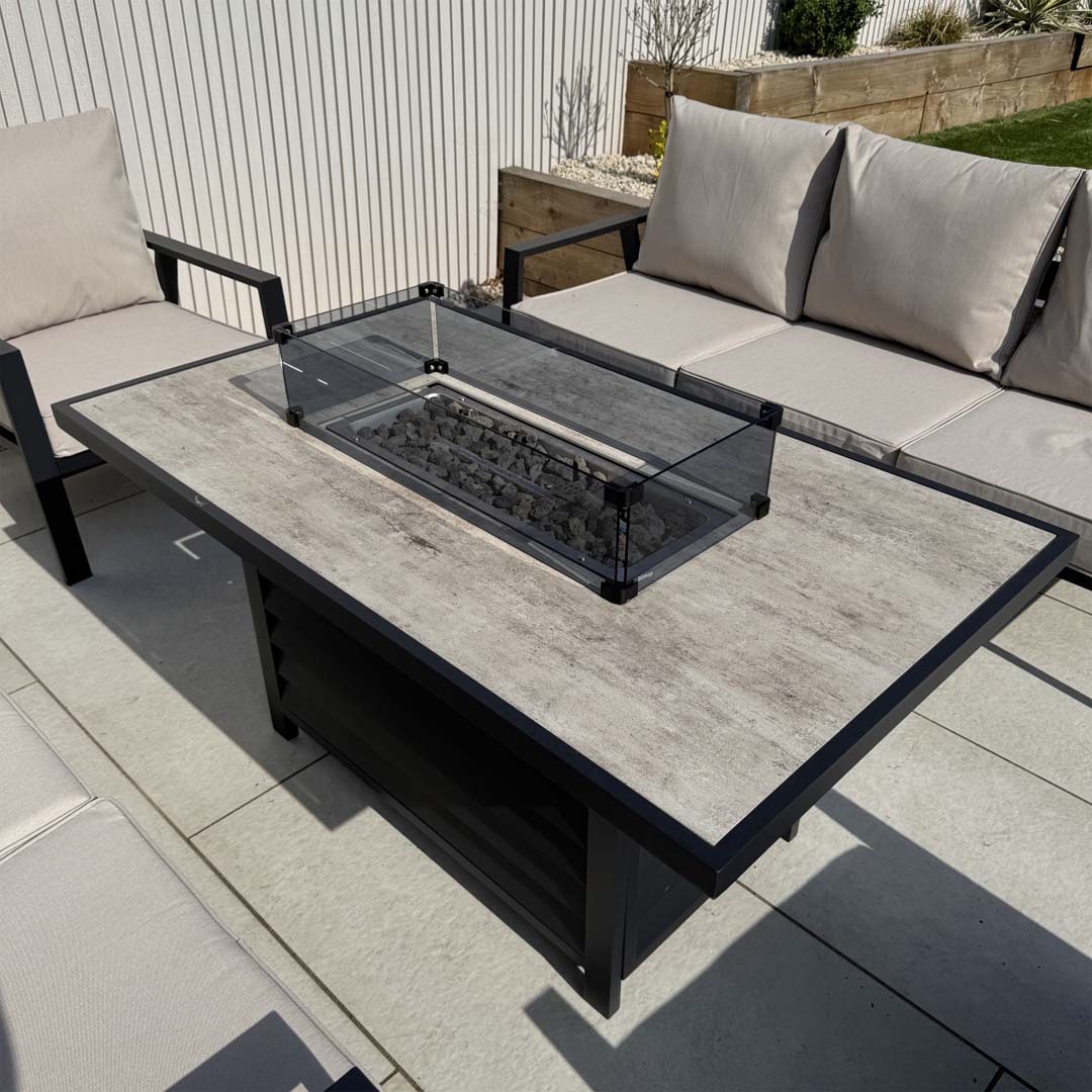 Sienna Aluminium Sofa Dining Set with Fire Pit - Beige