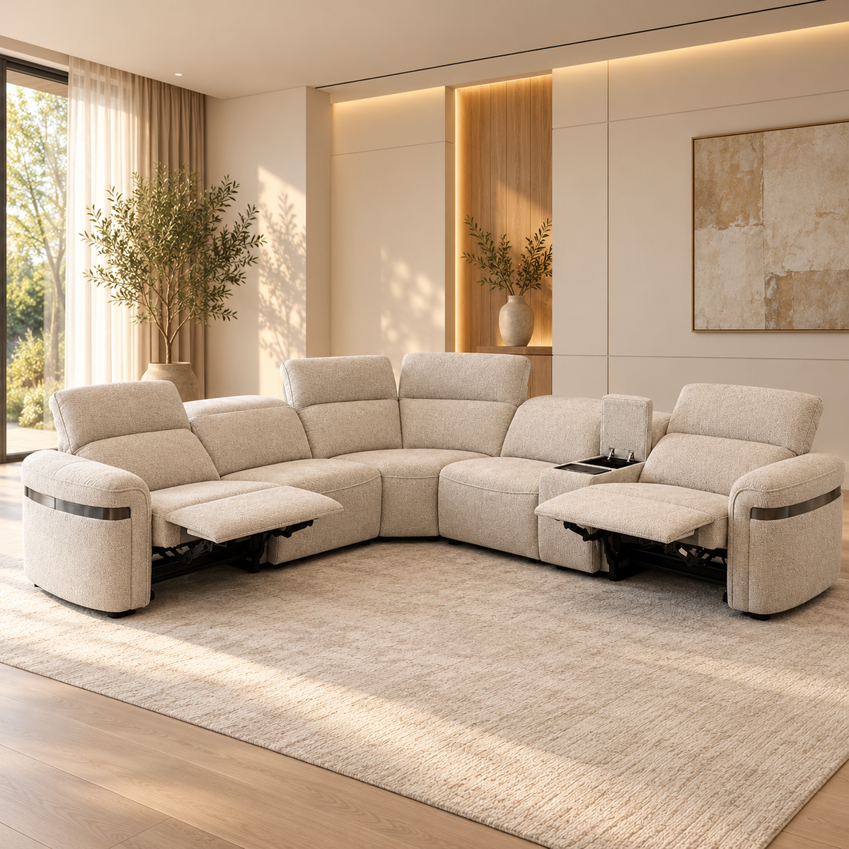 Bicester Beige Modular Electric Recliner Corner Sofa