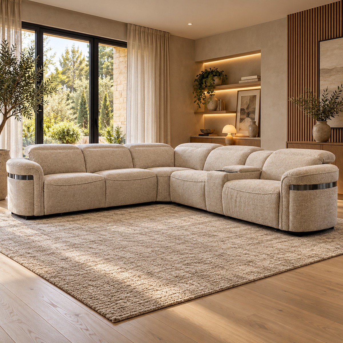 Bicester Beige Modular Electric Recliner Corner Sofa