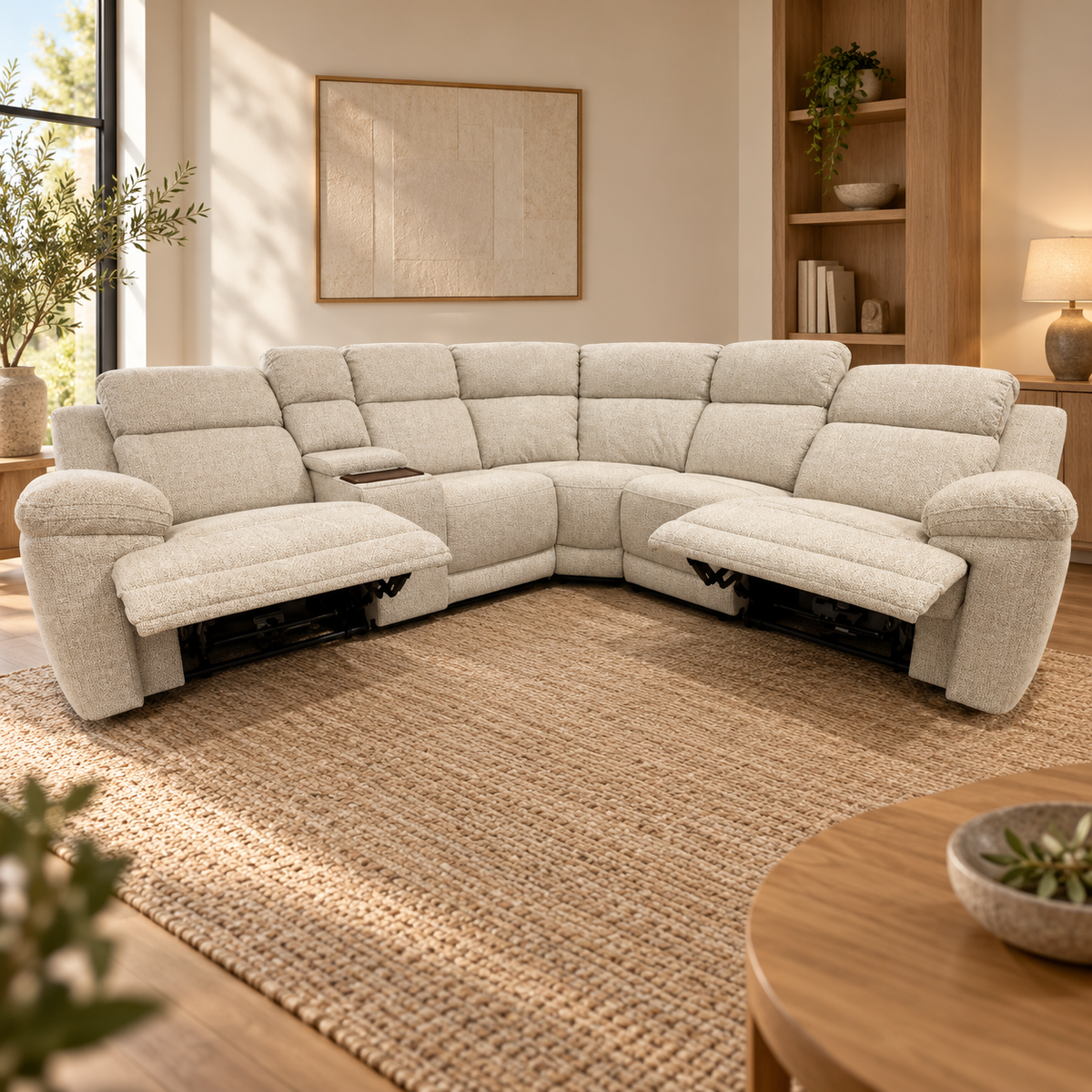 Owen Beige Electric Recliner Modular Corner Sofa
