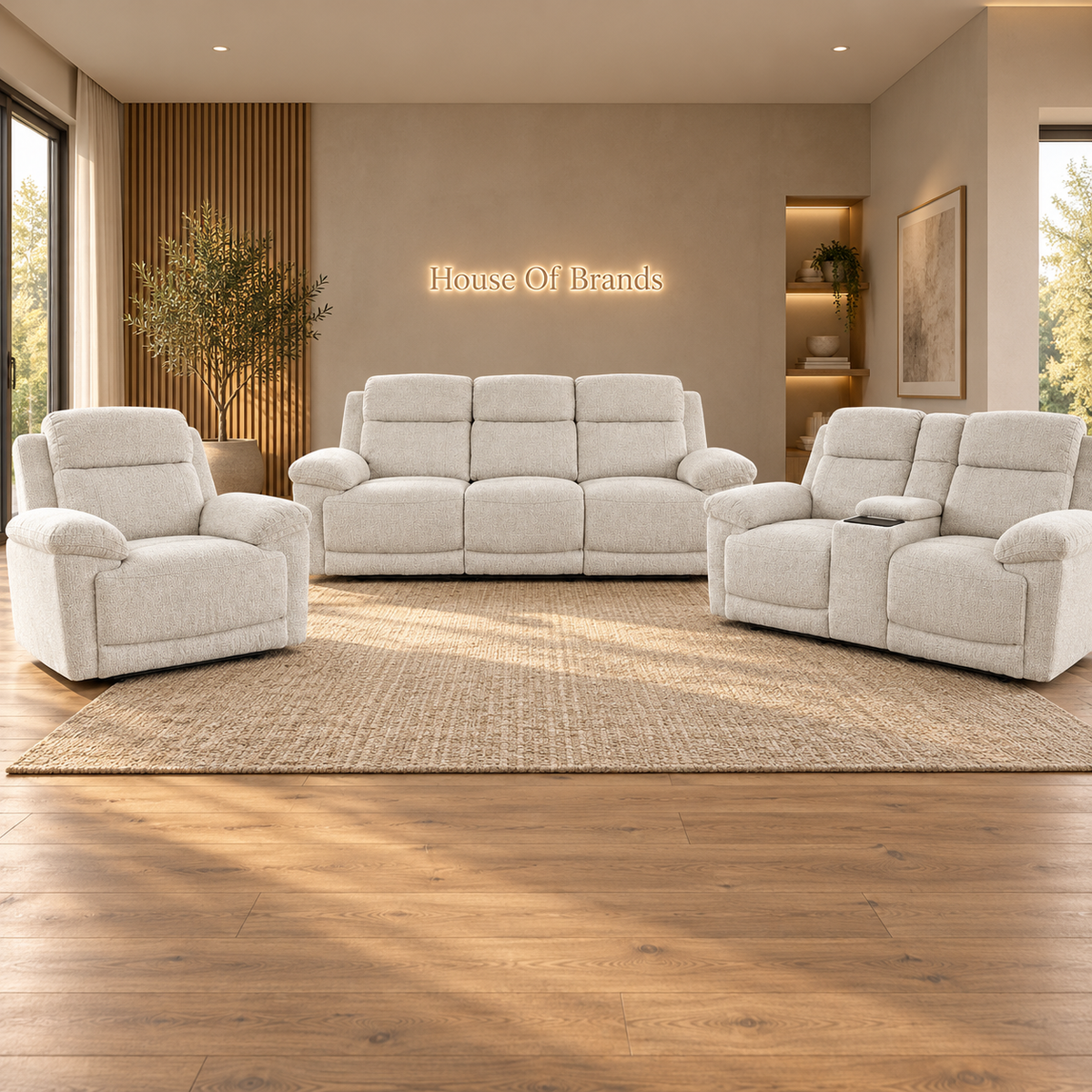 Lyra Electric Recliner Beige Sofa Set