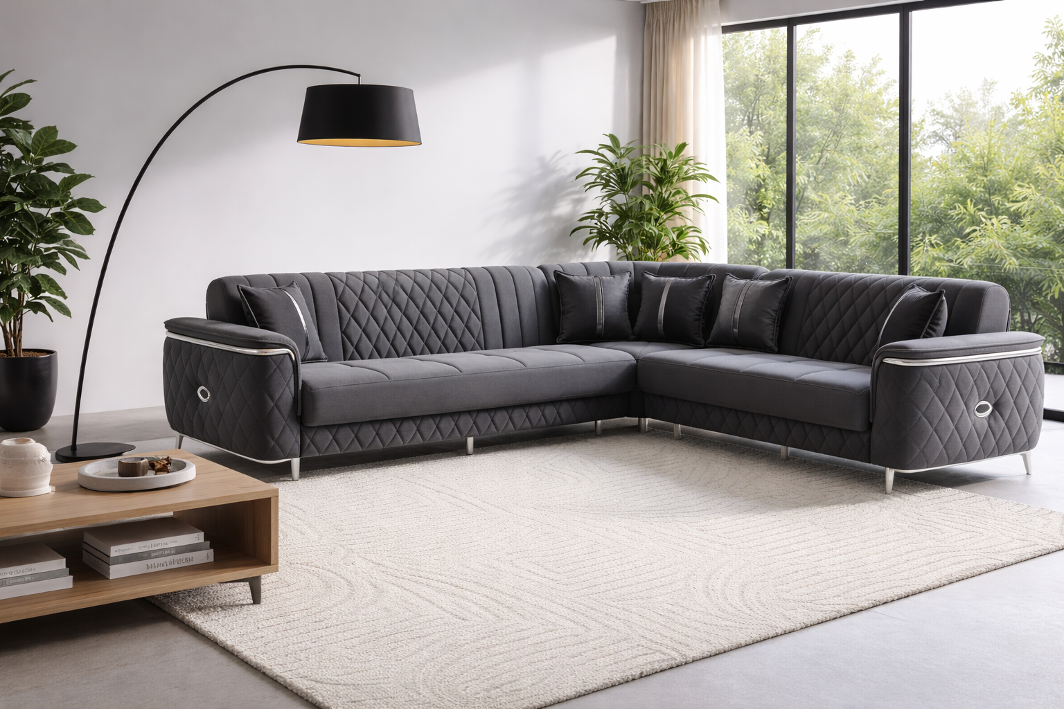 Milana Dark Grey Corner Turkish Sofa Bed – L-Shape Sofa Bed with Storage