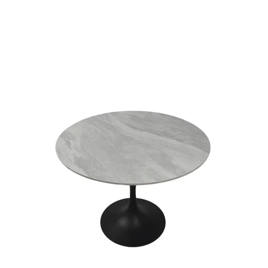 Bentley 90cm Grey Round Ceramic Dining Table With Black Base