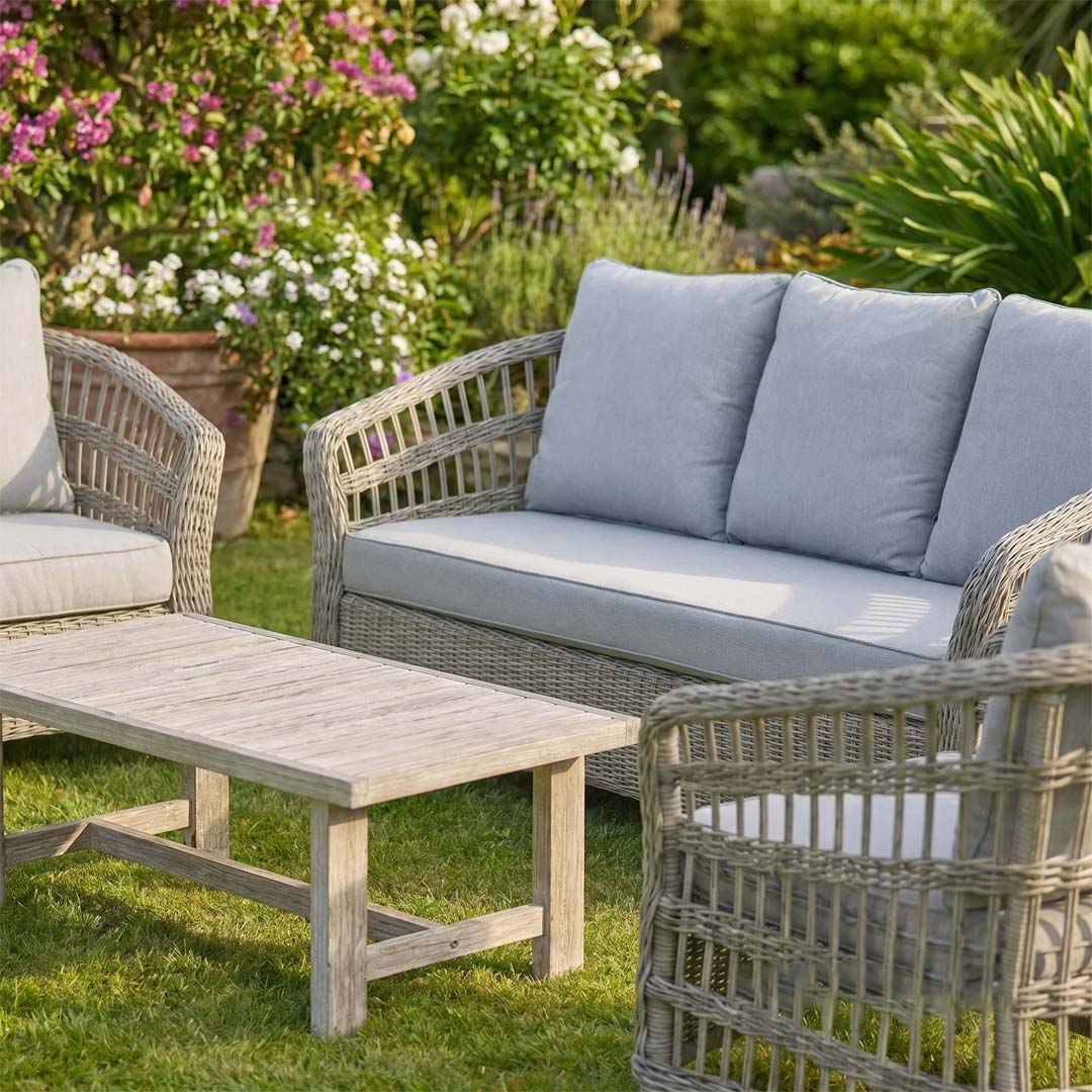 Bergen 5 Seater Rattan Garden Sofa Set with Acacia Wood Coffee Table