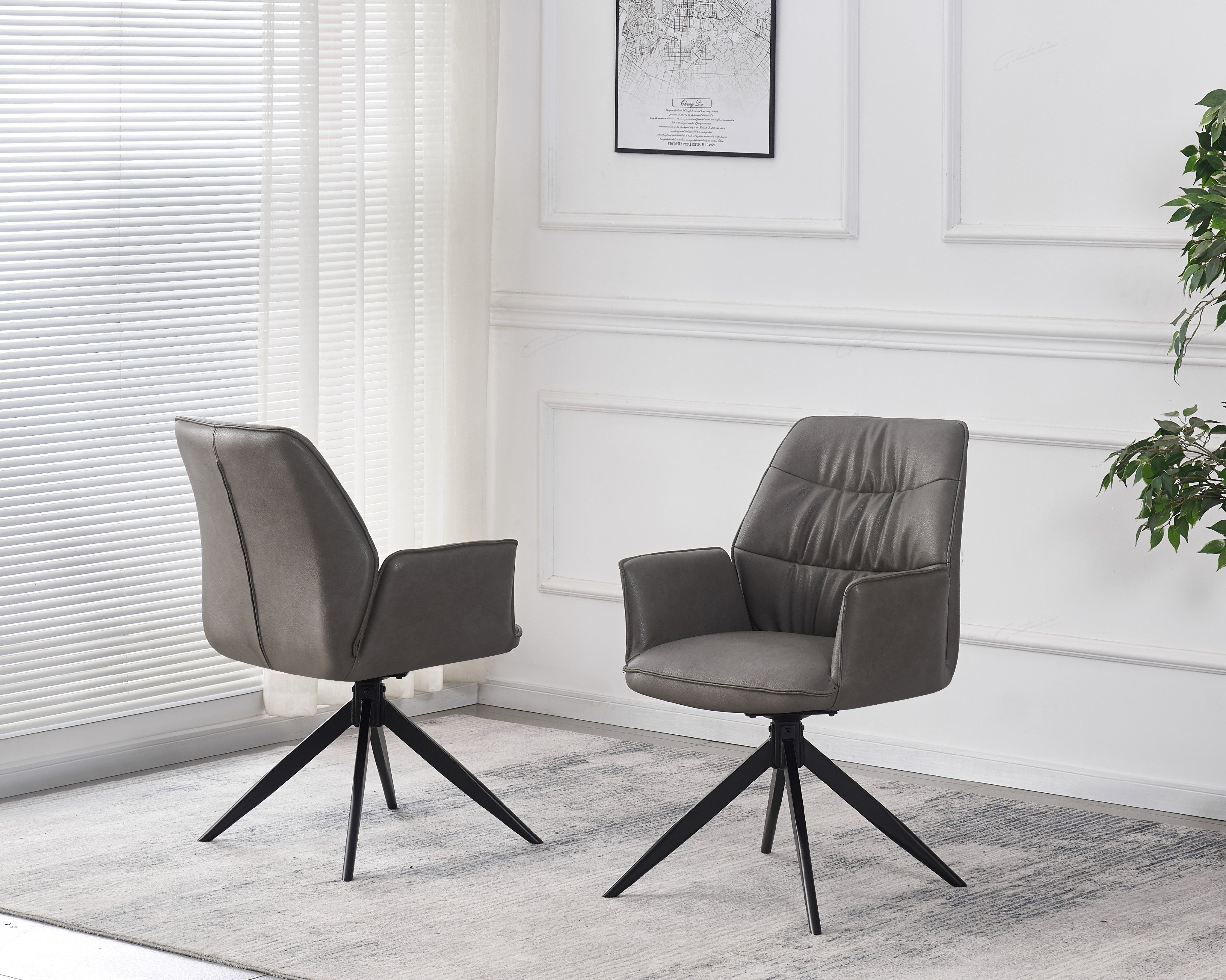 Berlish PU Leather Swivel Dining Chairs With Black Metal Base -2 Colours