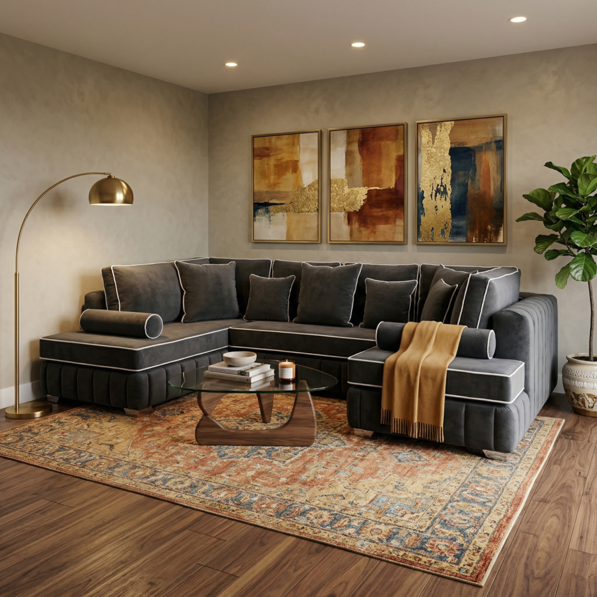 Beverly U Shape Block Arm Sofa