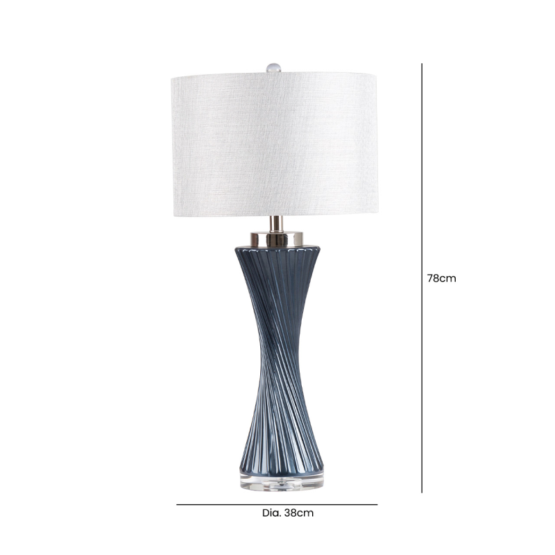 78cm Dark Blue Twist Table Lamp with Grey Linen Shade