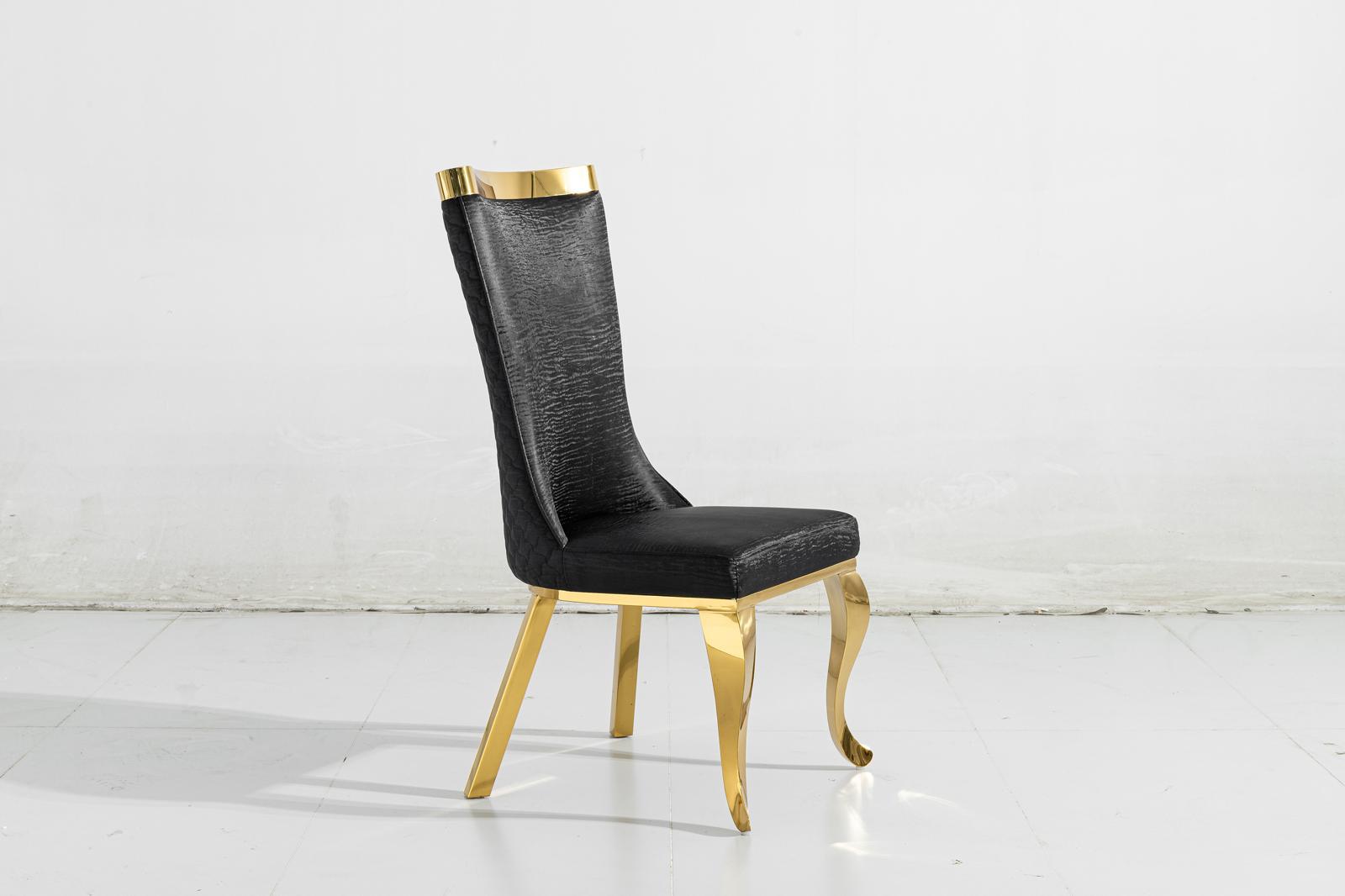 Samara Black PU Leather Quilted Dining Chair with Gold Legs – Luxury Modern Design
