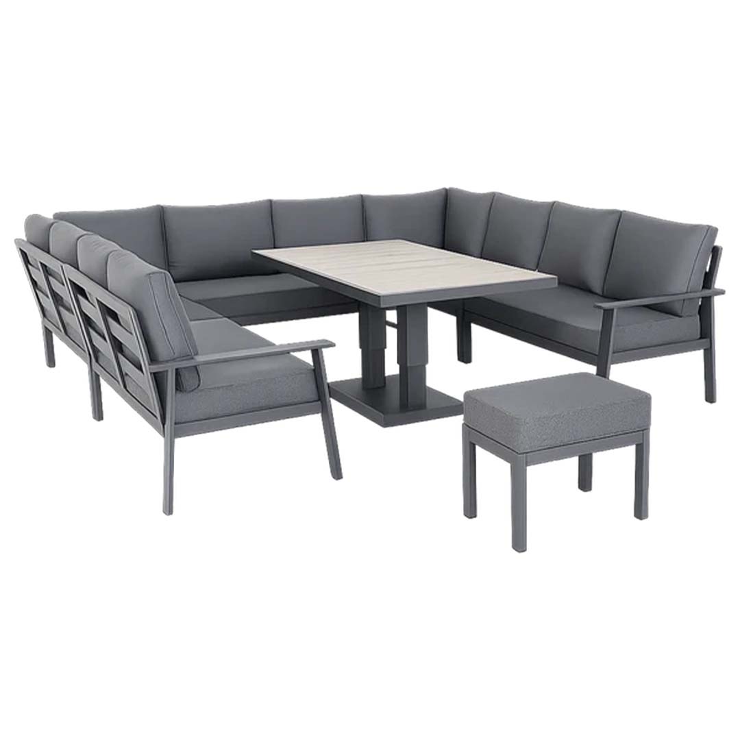 Cadiz U-Shape Garden Dining Set with Adjustable Rising Table